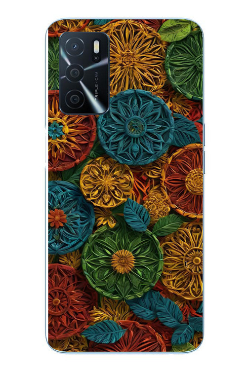 Oppo A16 Uyumlu Hasır Örgü Çiçekler Baskılı Silikon Kılıf