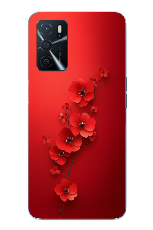 Oppo A16 Uyumlu Kırmızı Kardelenler Baskılı Silikon Kılıf
