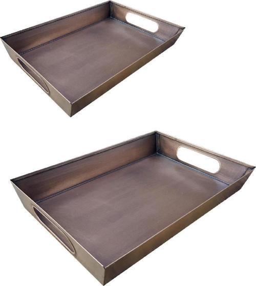 Metal Sunum Tepsisi Bakır Renk 2 Boy Set Tepsi