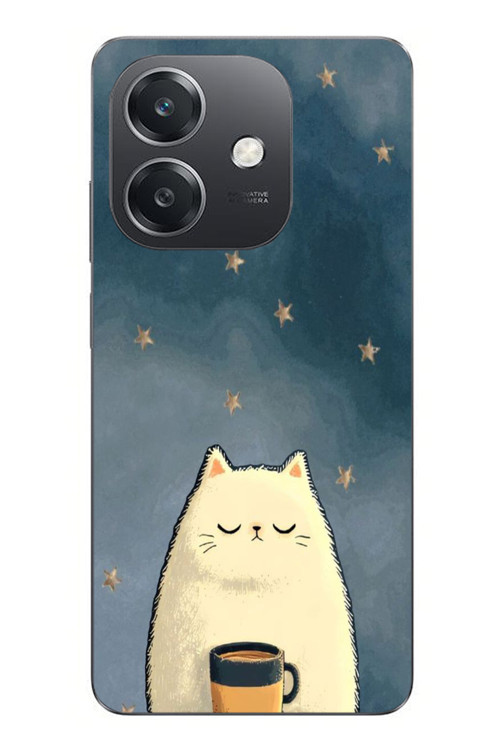 Oppo A3 Uyumlu Kahveci Beyaz Kedir Baskılı Silikon Kılıf