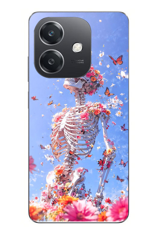 Oppo A3 Uyumlu İskelet Çiçekleri Baskılı Silikon Kılıf
