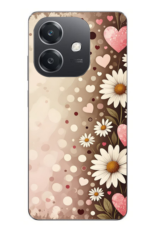 Oppo A3 Uyumlu Kalpli Papatya Damlaları Baskılı Silikon Kılıf