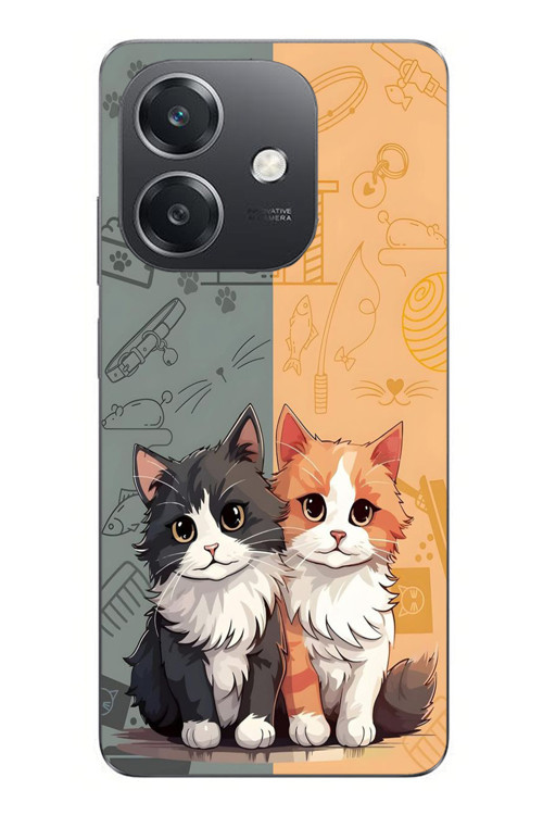 Oppo A3 Uyumlu Sarı ve Siyah Kedi Baskılı Silikon Kılıf