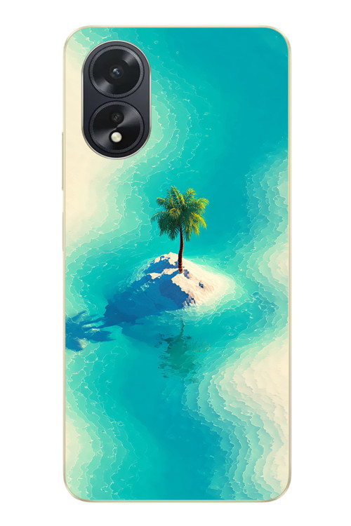 Oppo A38 Uyumlu Adada Palmiye Baskılı Silikon Kılıf