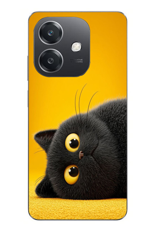Oppo A3 Uyumlu Yan Bakan Siyah Kedi Baskılı Silikon Kılıf