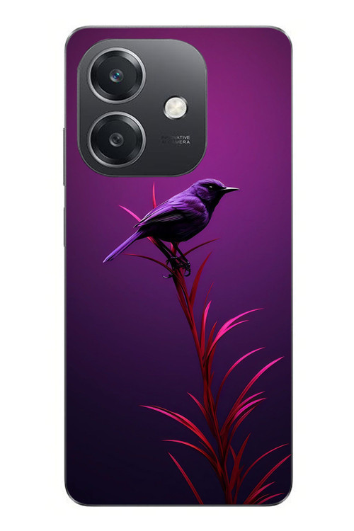 Oppo A3 Uyumlu Mor Kuş Dalda Baskılı Silikon Kılıf