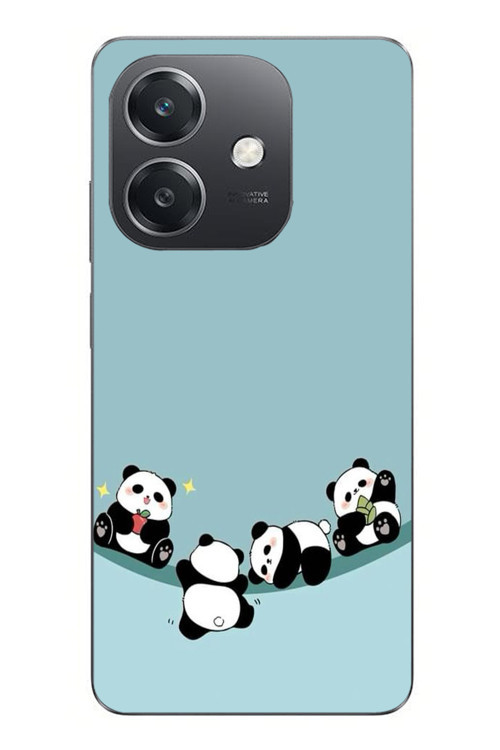 Oppo A3 Uyumlu Panda Ailesi Baskılı Silikon Kılıf