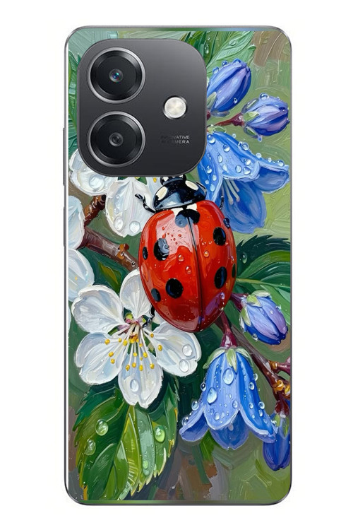Oppo A3 Uyumlu Uğur Böceği Yağlı Boya Baskılı Silikon Kılıf