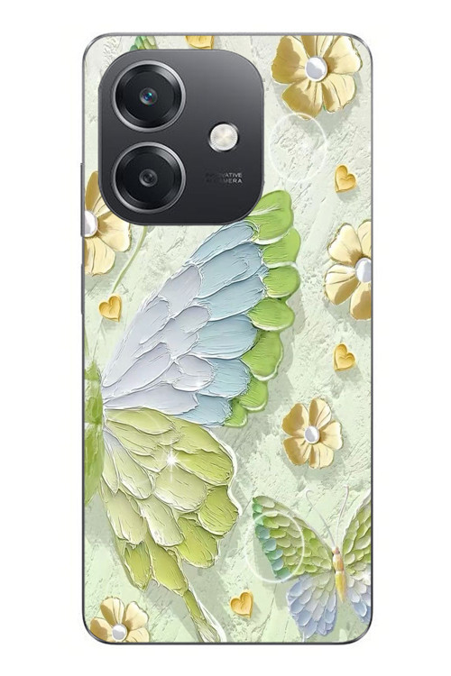 Oppo A3 Uyumlu Yeşil Mavi Kelebek Baskılı Silikon Kılıf