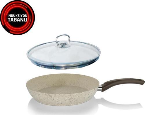 Granit Tava 28 CM Cam Kapaklı İndüksiyon Tabanlı