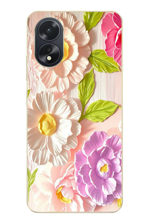 Oppo A38 Uyumlu Beyaz Papatyalar Baskılı Silikon Kılıf