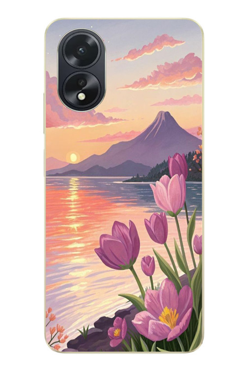 Oppo A38 Uyumlu Çiçek Yağlı Boya Baskılı Silikon Kılıf