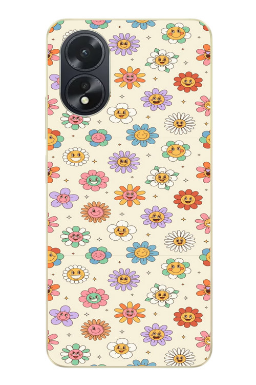 Oppo A38 Uyumlu Gülen Çiçekler Baskılı Silikon Kılıf
