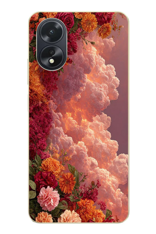 Oppo A38 Uyumlu Güller ve Bulutlar Baskılı Silikon Kılıf
