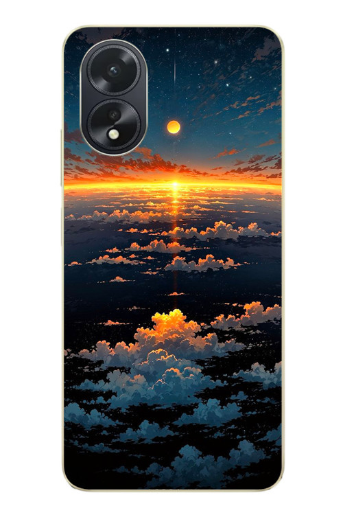 Oppo A38 Uyumlu Gün Batımı ve Ay Baskılı Silikon Kılıf