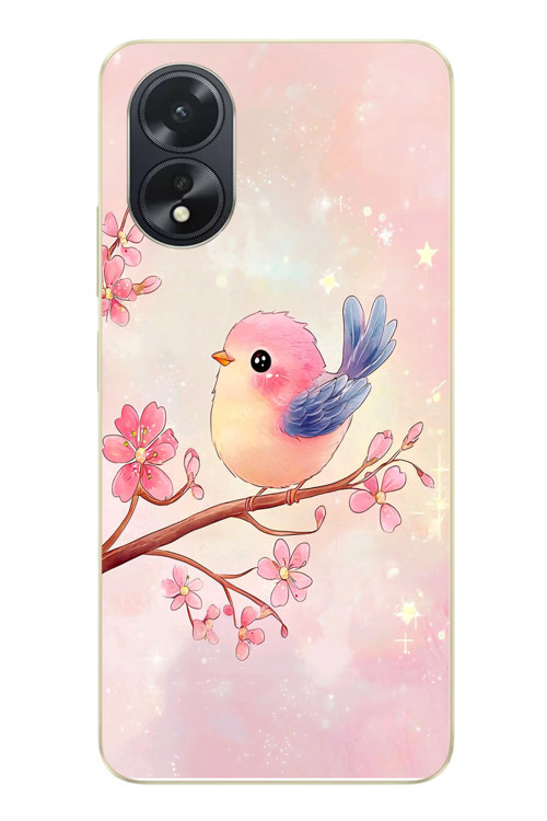 Oppo A38 Uyumlu Dalda ki Kuş Baskılı Silikon Kılıf