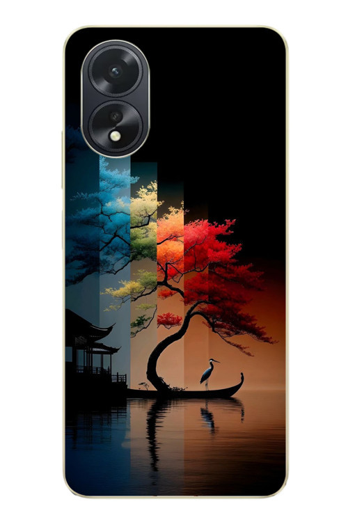 Oppo A38 Uyumlu Dört Mevsim Ağaç Baskılı Silikon Kılıf