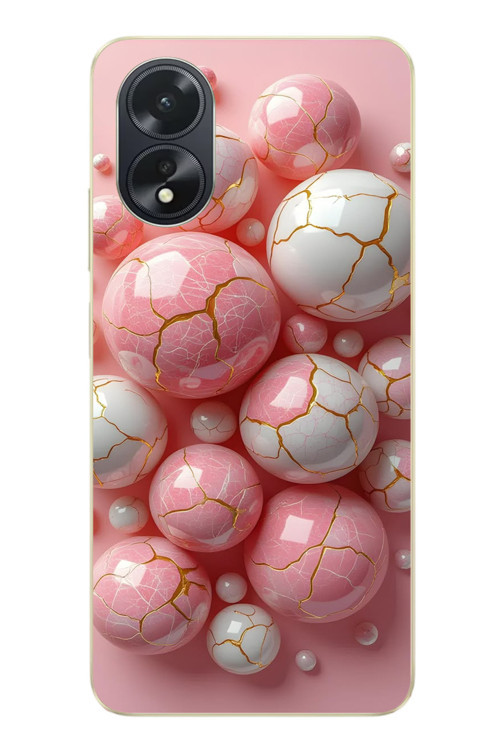 Oppo A38 Uyumlu Pembe Beyaz Kırık Toplar Baskılı Silikon Kılıf