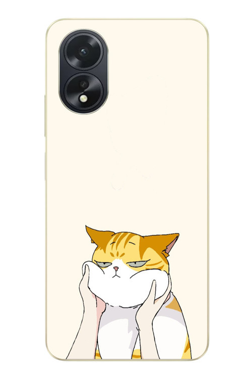 Oppo A38 Uyumlu Sarı Kedi Yanakları Baskılı Silikon Kılıf
