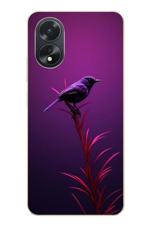 Oppo A38 Uyumlu Mor Kuş Dalda Baskılı Silikon Kılıf