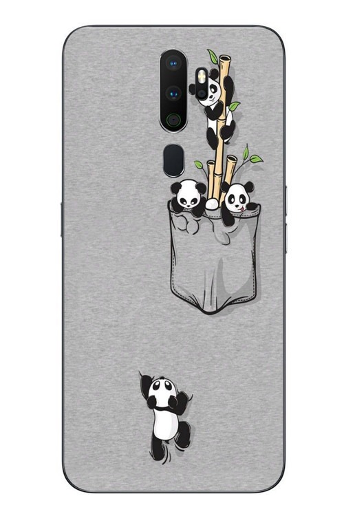 Oppo A5 2020 Uyumlu Cepli Panda Baskılı Silikon Kılıf