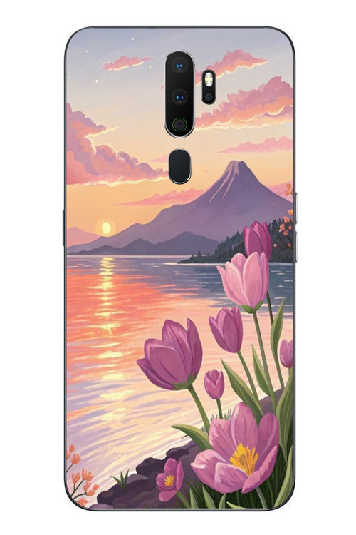 Oppo A5 2020 Uyumlu Çiçek Yağlı Boya Baskılı Silikon Kılıf