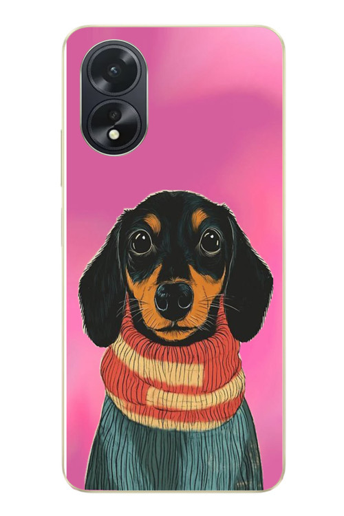 Oppo A38 Uyumlu Sevimli Siyah Köpek Baskılı Silikon Kılıf