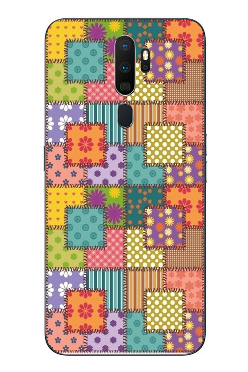 Oppo A5 2020 Uyumlu Kare Motifleri Baskılı Silikon Kılıf