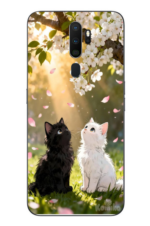 Oppo A5 2020 Uyumlu İlkbahar Kedileri Baskılı Silikon Kılıf
