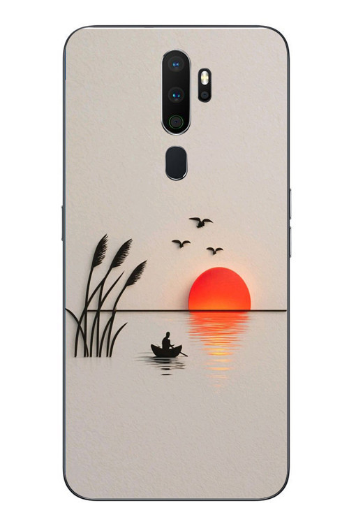 Oppo A5 2020 Uyumlu Gün Batımı Çizim Baskılı Silikon Kılıf