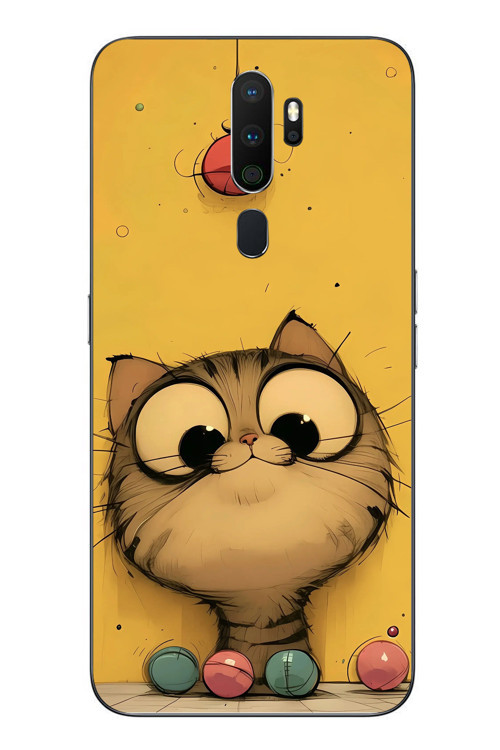 Oppo A5 2020 Uyumlu Kedi Çizgisi Baskılı Silikon Kılıf