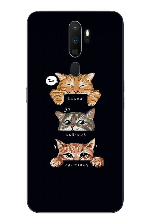 Oppo A5 2020 Uyumlu Kedi Halleri Baskılı Silikon Kılıf