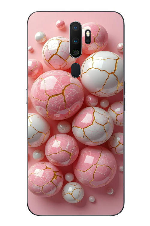 Oppo A5 2020 Uyumlu Pembe Beyaz Kırık Toplar Baskılı Silikon Kılıf