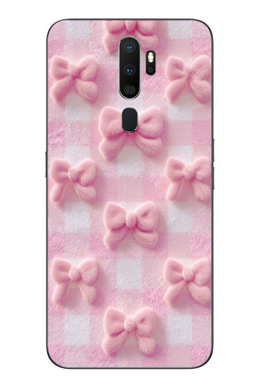 Oppo A5 2020 Uyumlu Pembe Kurdeleler Baskılı Silikon Kılıf
