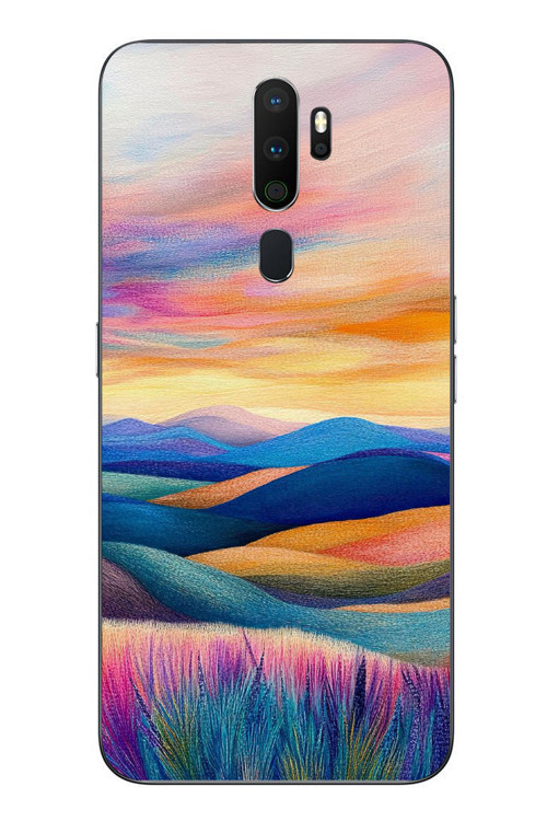 Oppo A5 2020 Uyumlu Renkli Pastel Günbatımı Baskılı Silikon Kılıf