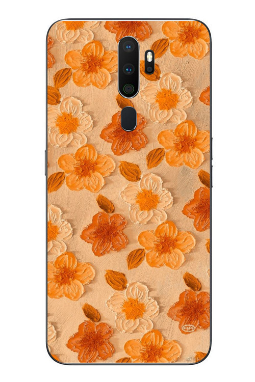 Oppo A5 2020 Uyumlu Turuncu Papatyalar Baskılı Silikon Kılıf
