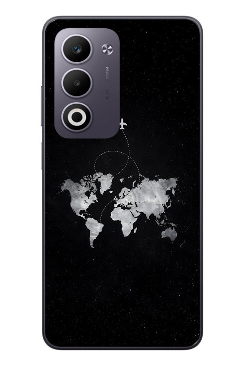 Oppo A5 4G Uyumlu Dünya Haritası Uçuş Baskılı Silikon Kılıf