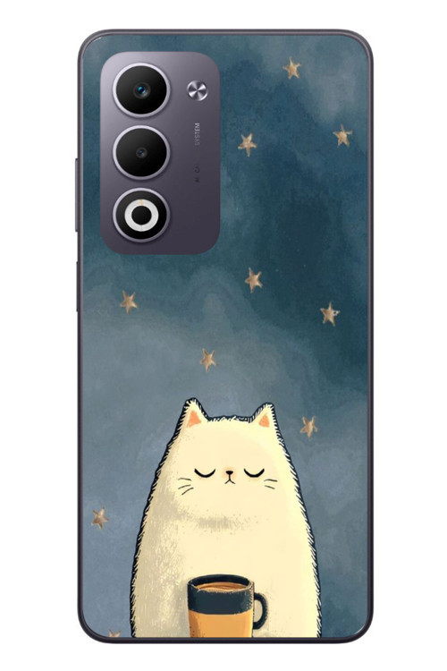 Oppo A5 4G Uyumlu Kahveci Beyaz Kedir Baskılı Silikon Kılıf