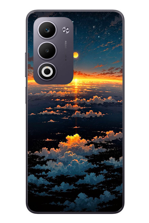 Oppo A5 4G Uyumlu Gün Batımı ve Ay Baskılı Silikon Kılıf
