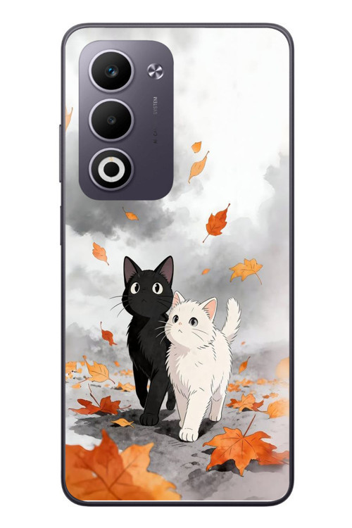 Oppo A5 4G Uyumlu Sonbahar Kedileri Baskılı Silikon Kılıf