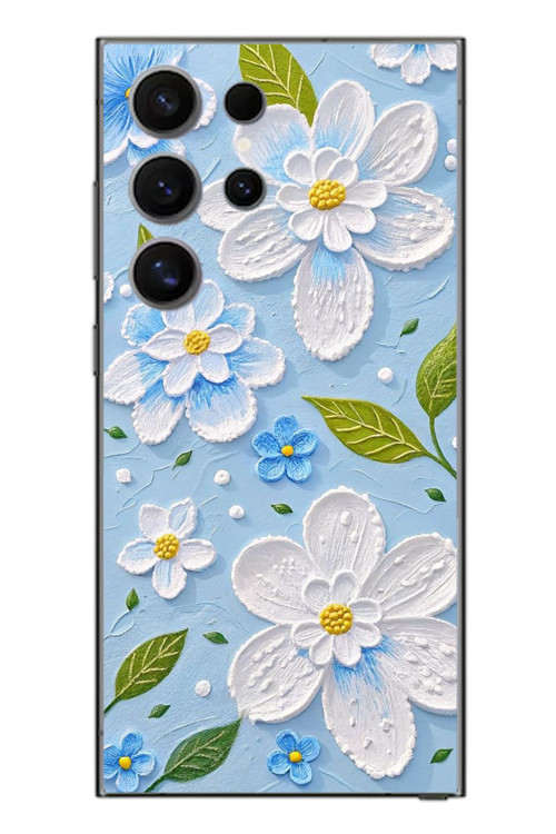 Samsung Galaxy S24 Ultra Uyumlu Mavi Papatyalar Baskılı Silikon Kılıf