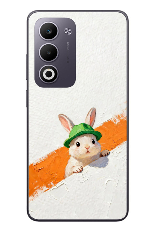 Oppo A5 4G Uyumlu Yeşil Şapkalı Tavşan Baskılı Silikon Kılıf