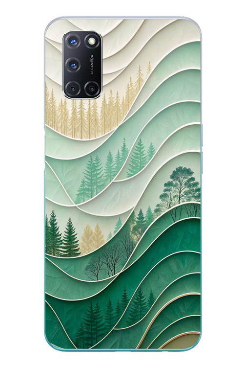Oppo A52 Uyumlu Beyaz Çizgili Orman Baskılı Silikon Kılıf
