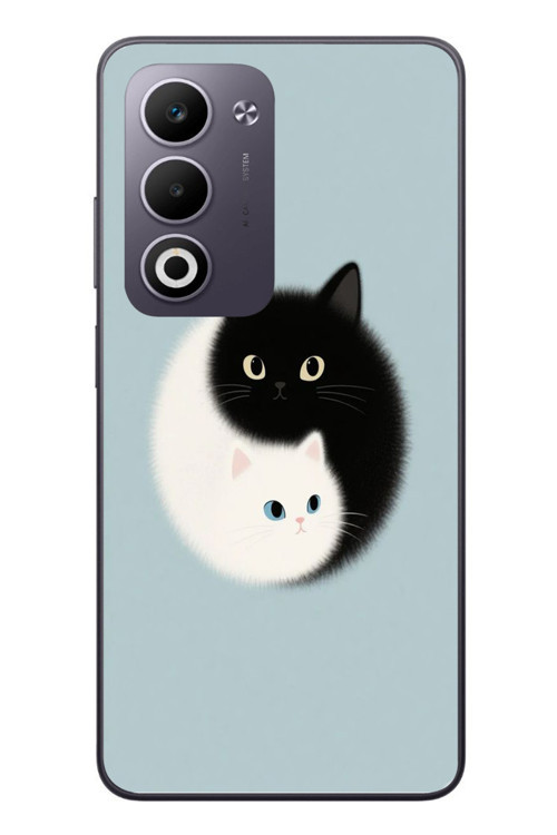 Oppo A5 4G Uyumlu Yin Yang Kediler Baskılı Silikon Kılıf