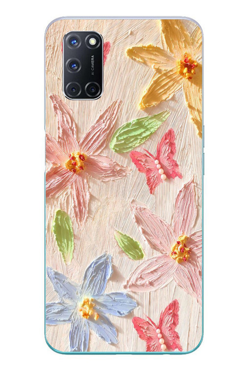 Oppo A52 Uyumlu Kelebekli Papatya Baskılı Silikon Kılıf