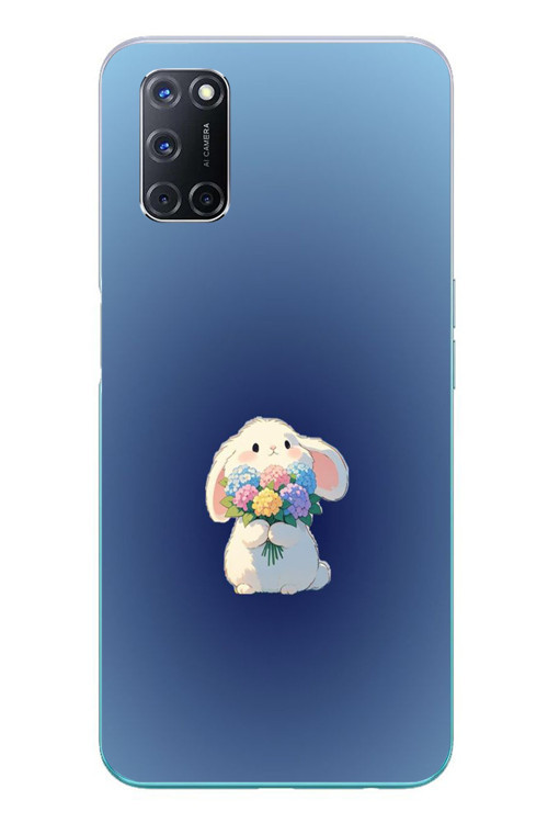Oppo A52 Uyumlu Çiçekli Tavşan Baskılı Silikon Kılıf