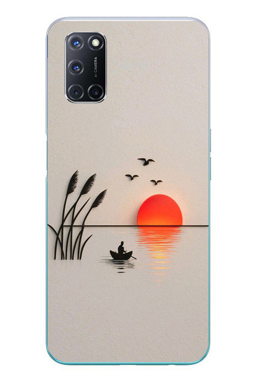 Oppo A52 Uyumlu Gün Batımı Çizim Baskılı Silikon Kılıf