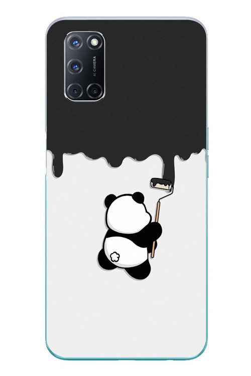Oppo A52 Uyumlu Boyacı Panda Baskılı Silikon Kılıf