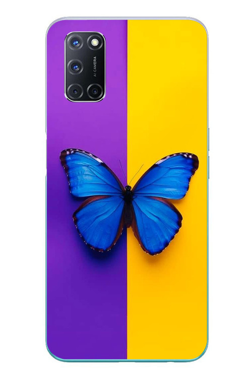 Oppo A52 Uyumlu Mor Sarı Kelebek Baskılı Silikon Kılıf