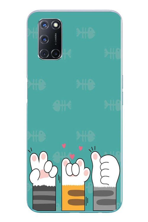 Oppo A52 Uyumlu Kedi Patileri Baskılı Silikon Kılıf